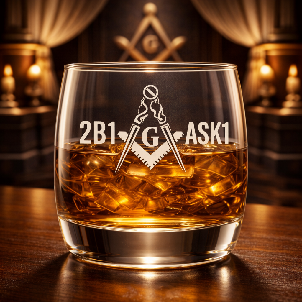 Master Mason Blue Lodge Whiskyglas - Winkelmaß &amp; Zirkel mit G 2B1ASK1