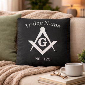 Master Mason Blue Lodge Pillow - Square & Compasses G with Personalization - Bricks Masons