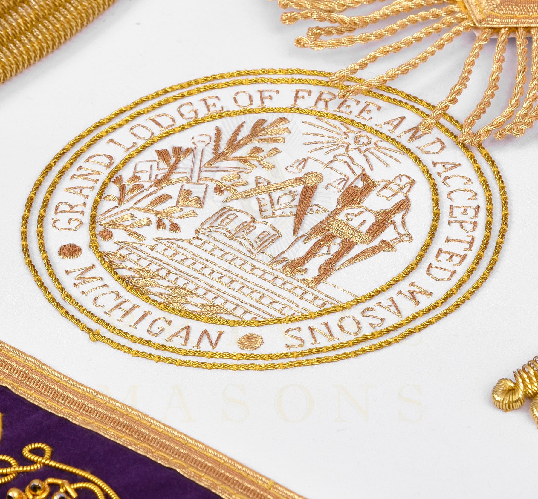 Grand Master Blue Lodge Apron - Customizable Emblem Premium Quality Purple Velvet Gold Bullion & Fringe - Bricks Masons