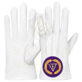 Grand Council Gloves - White Leather With Purple Patch - Bricks Masons