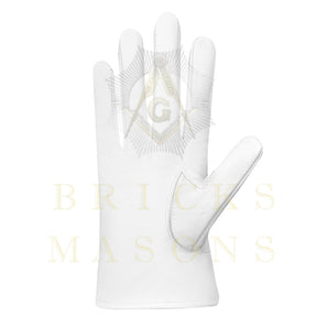 33rd Degree Scottish Rite Gloves -  White Leather Eagle Wings Up Patch - Bricks Masons