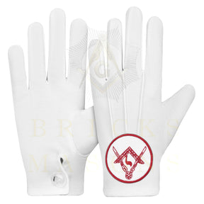 14th Degree Scottish Rite Gloves - White Cotton Central Jurisdiction - Bricks Masons