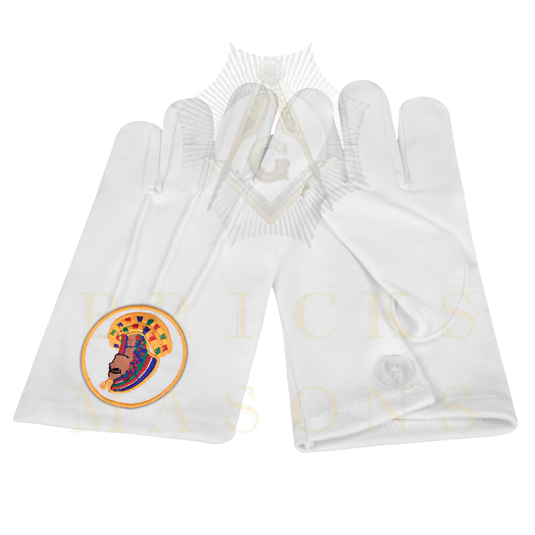 DOI Gloves - White Cotton With Round Patch - Bricks Masons