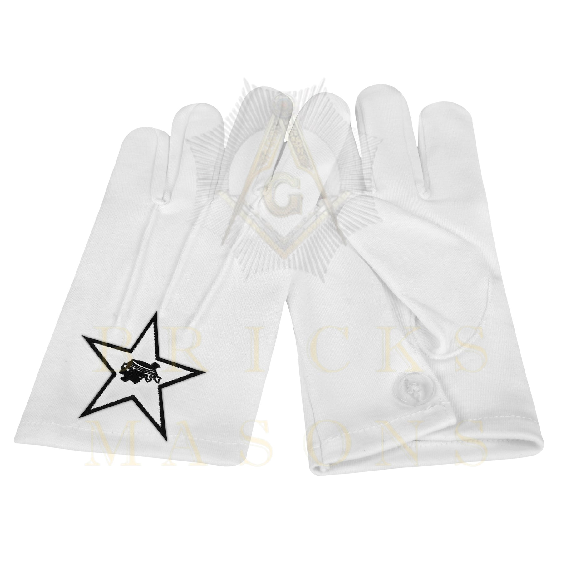 Lady Knights HoTC Gloves - White Cotton With Star Patch - Bricks Masons