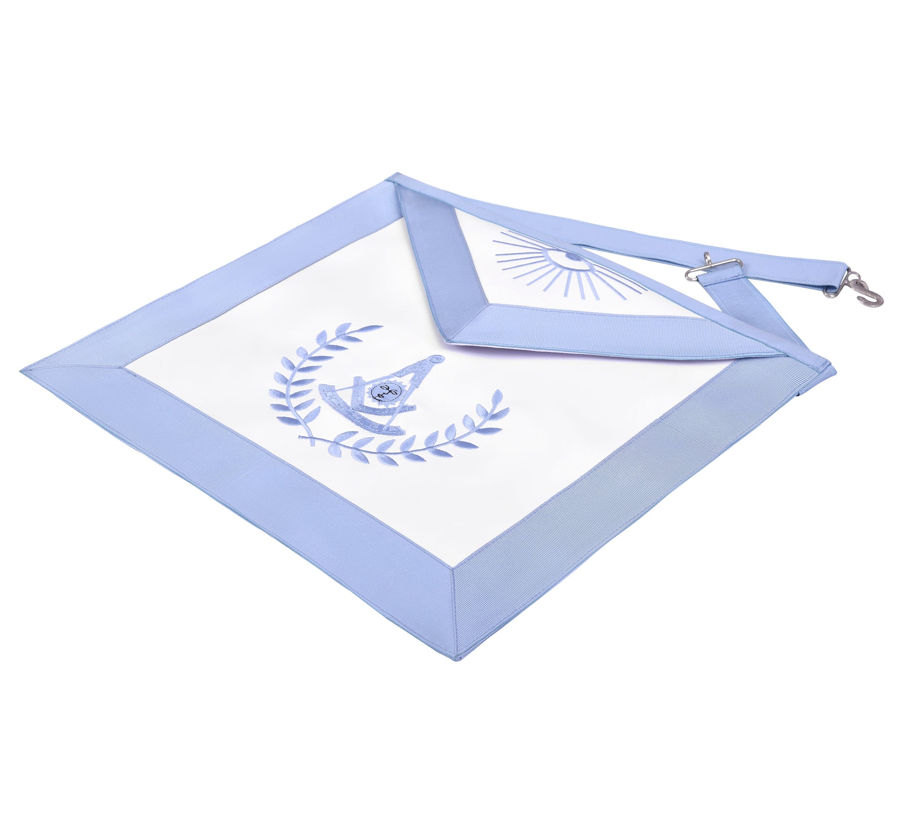 Past Master Blue Lodge Apron - Light Blue Grosgrain Ribbon With Wreath - Bricks Masons