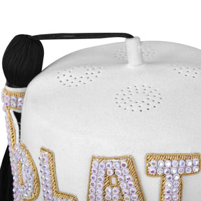 DOI PHA Fez Hat - Pure White Wool With Rhinestones (2 Rows as pictured)