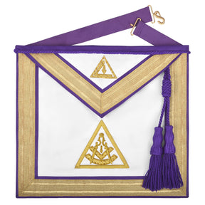 Past Illustrious Master Council Apron - Gold Braid Borders & Purple Machine Embroidery