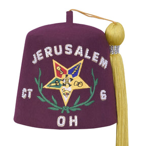 Order of The Amaranth Fez Hat - Star With Green Wreath & Rhinestones