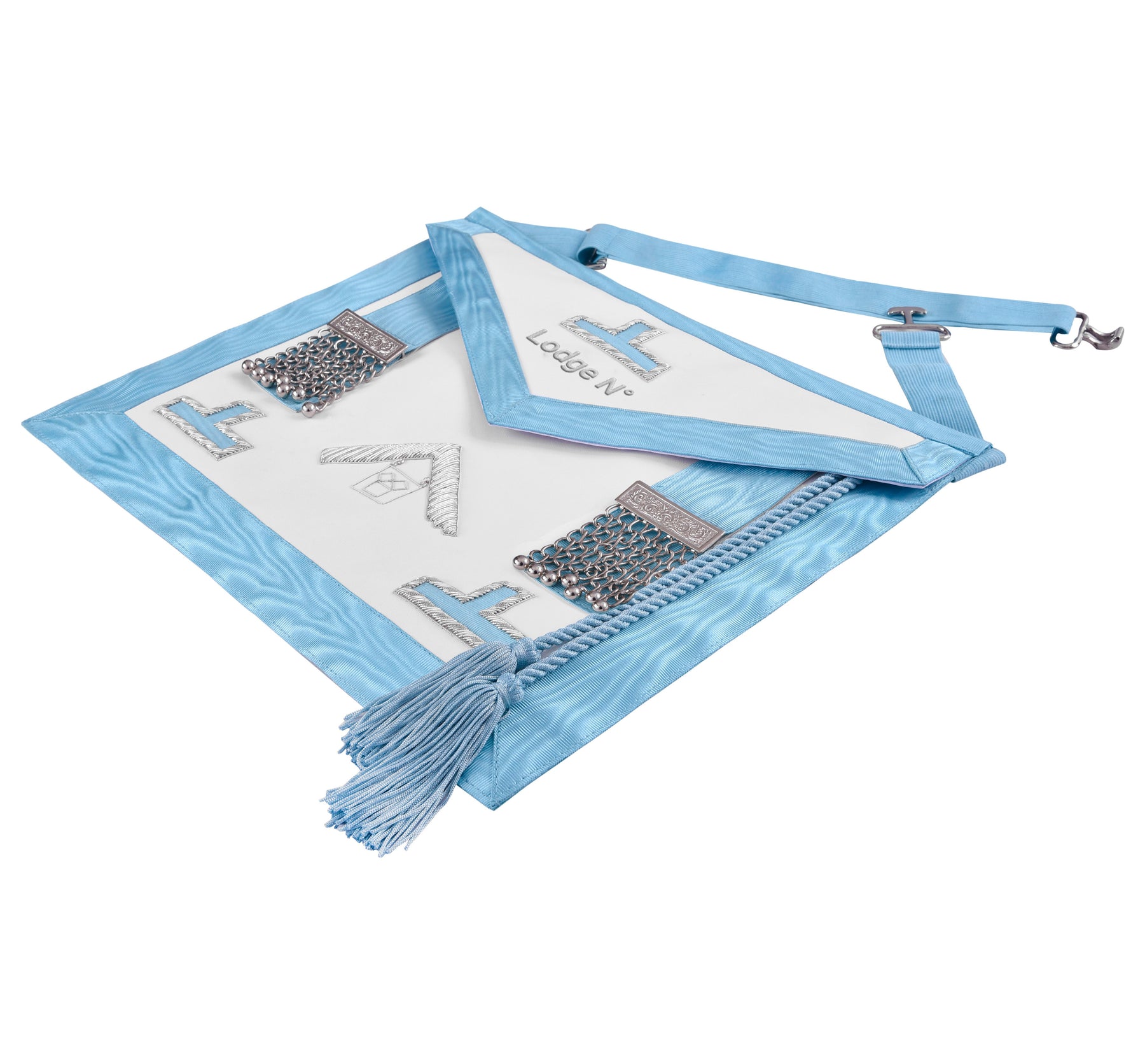 Past Master Craft English Regulation Apron - White & Turquoise Moire