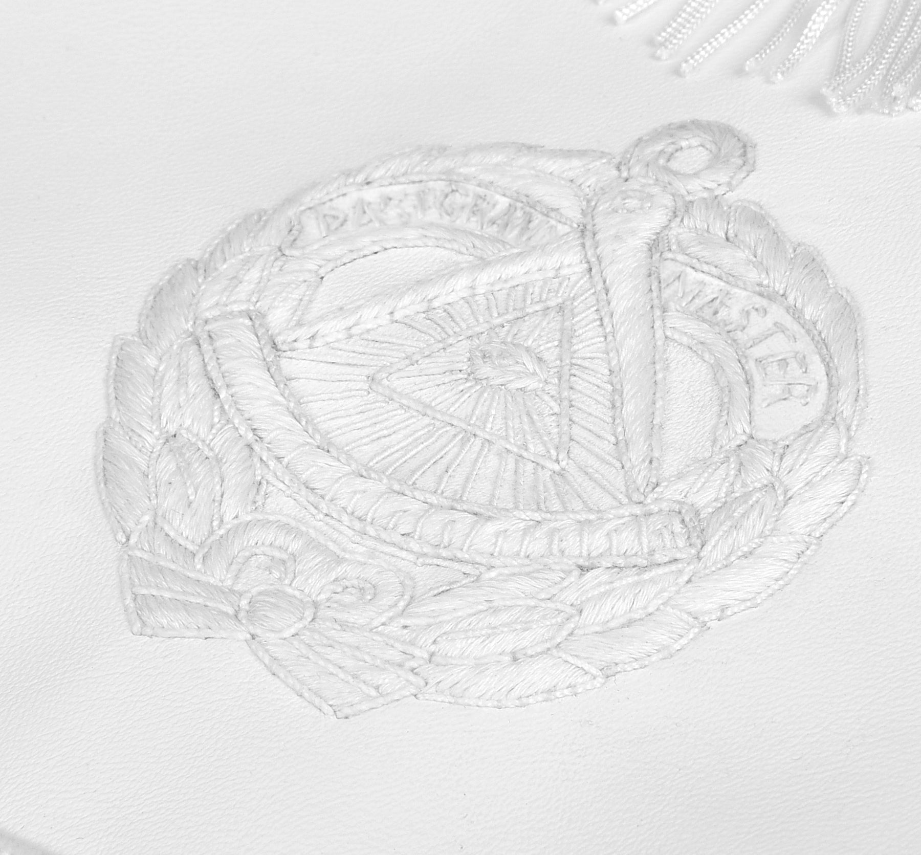 Past Grand Master Blue Lodge Apron - White Bullion Embroidery With Fringe - Bricks Masons