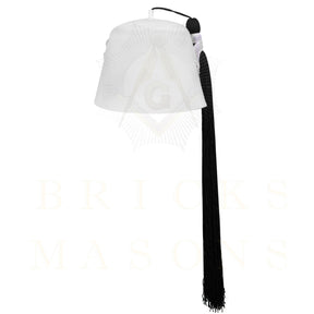 DOI Fez Hat - Pure White With Rhinestones (2 Rows as pictured) - Bricks Masons