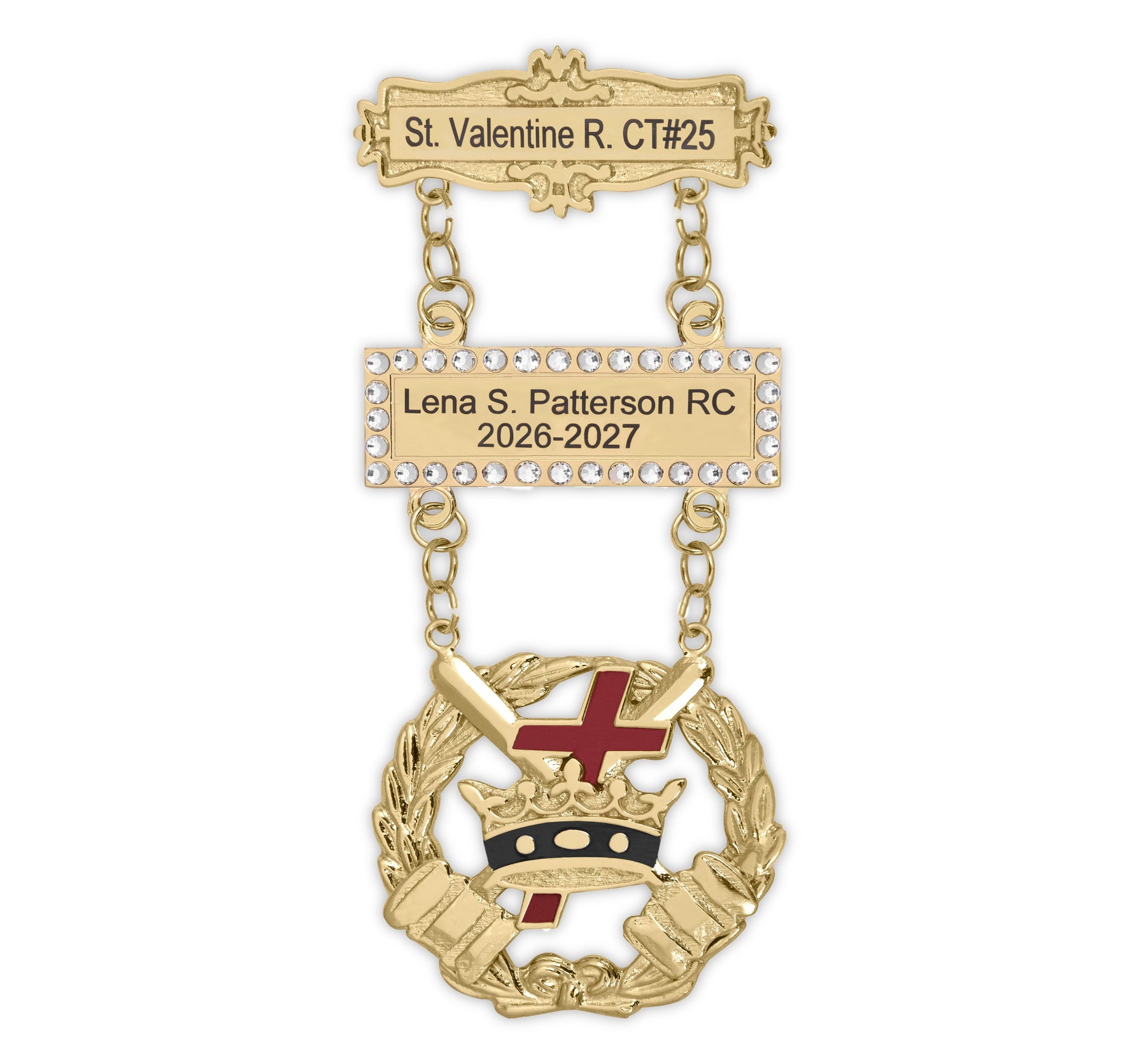 Knights Templar Breast Jewel - Gold Engravable Double Bar Pin - Bricks Masons