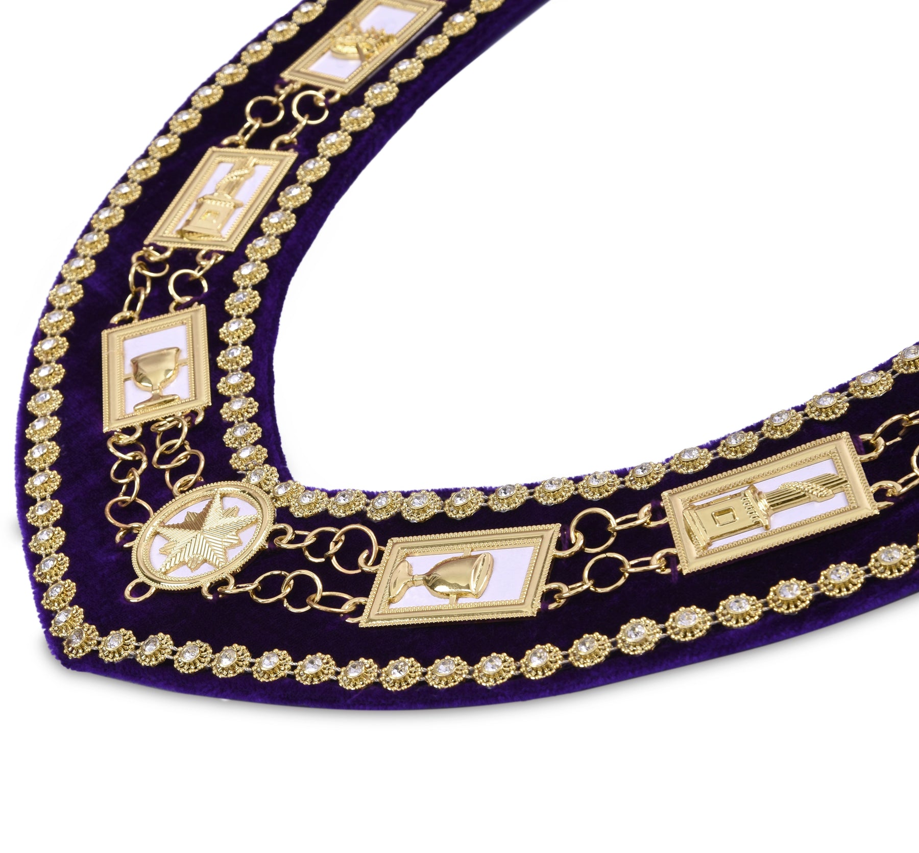 OES Chain Collar - Purple Velvet Backing and Rhinestones - Bricks Masons