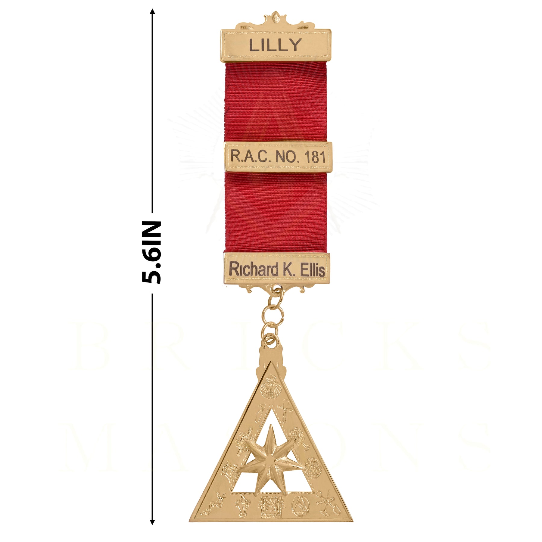 Past High Priest Royal Arch Chapter Breast Jewel - Gold Plated Star With Ribbon - Bricks Masons