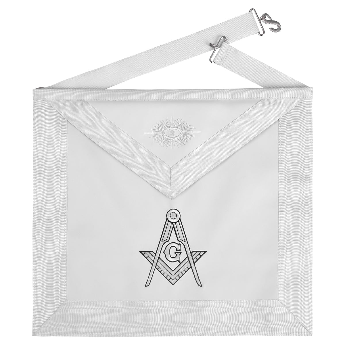 Master Mason Blue Lodge Apron - White Ribbon & Hand Threaded Silk - Bricks Masons
