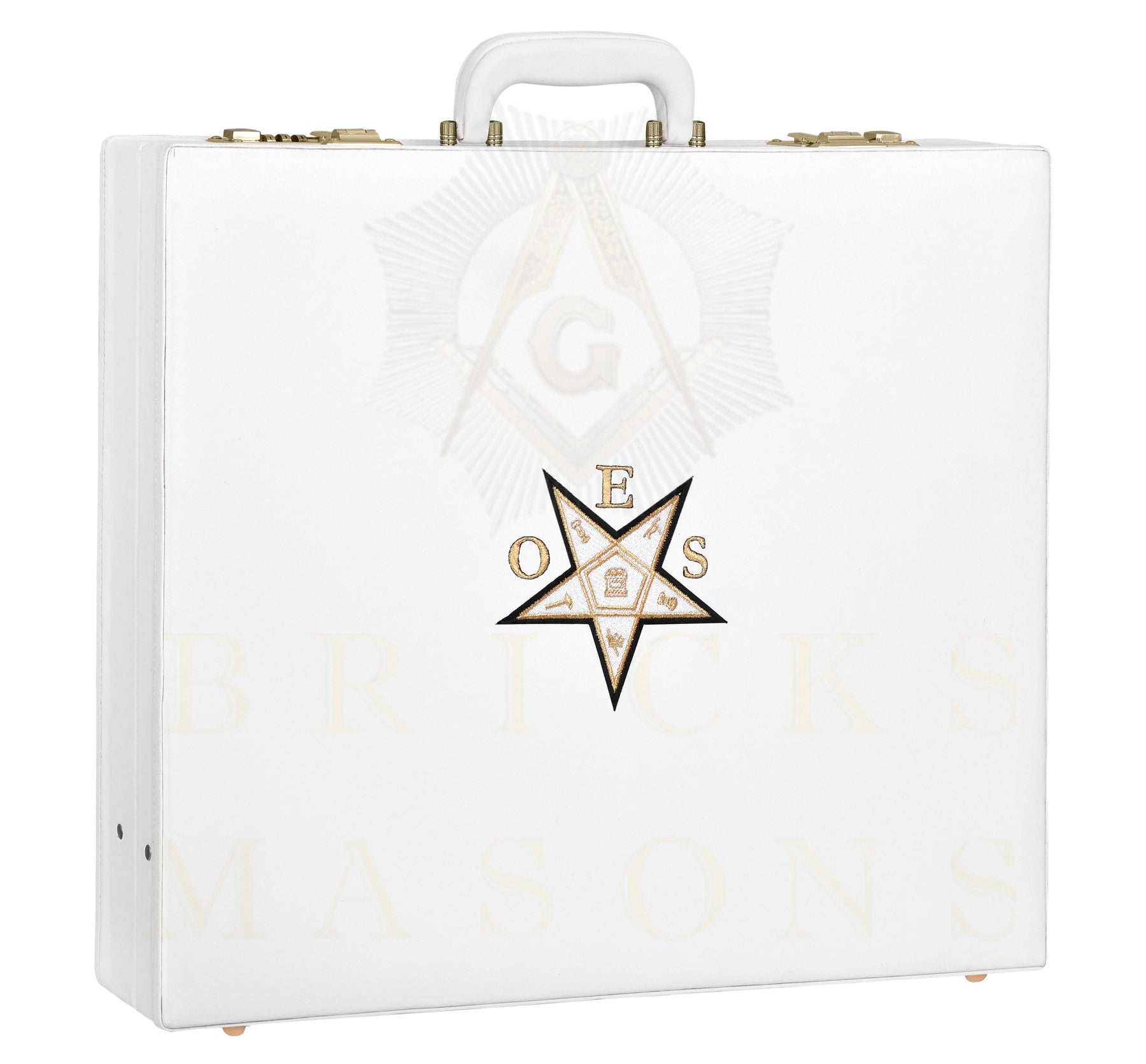 OES Apron Case - White Imitation Leather Machine Embroidery Gold Star - Bricks Masons
