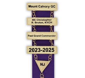 Past Grand Commander Knights Templar Breast Jewel - Engravable Bars With Purple Ribbon - Bricks Masons