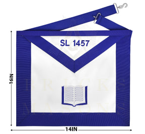 Chaplain Blue Lodge Officer Apron - Blue Ribbon With Machine Embroidery Customizable Flap - Bricks Masons