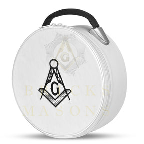 Master Mason Blue Lodge Crown Cap Case - White Imitation Leather With Hand Embroidery Bullion - Bricks Masons