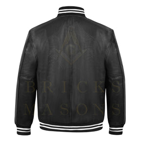 Master Mason Blue Lodge Jacket - Black Leather With Customizable Gold Embroidery - Bricks Masons