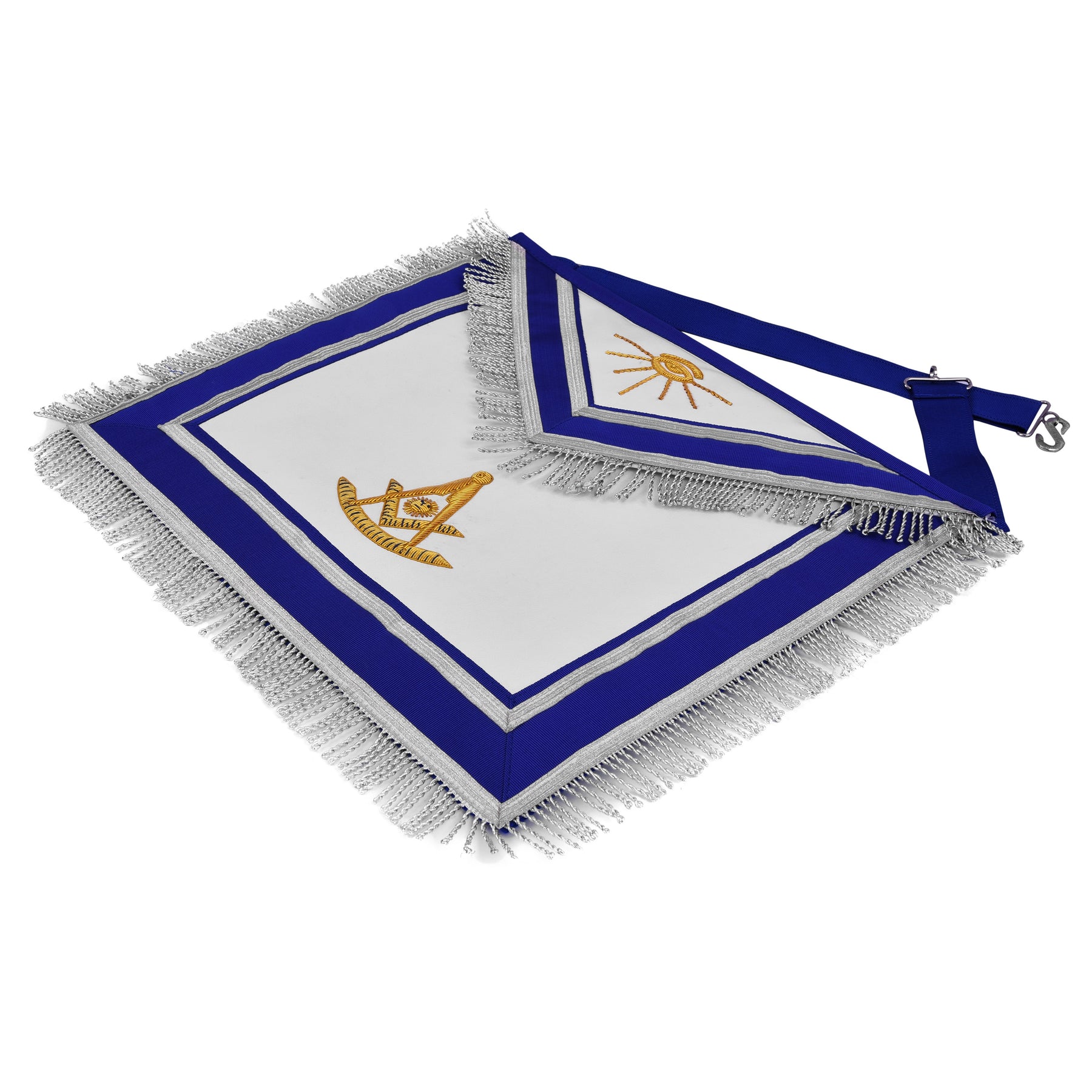 Past Master Blue Lodge California Regulation Apron - Hand Embroidery Gold Bullion With Silver Braid Fringe - Bricks Masons