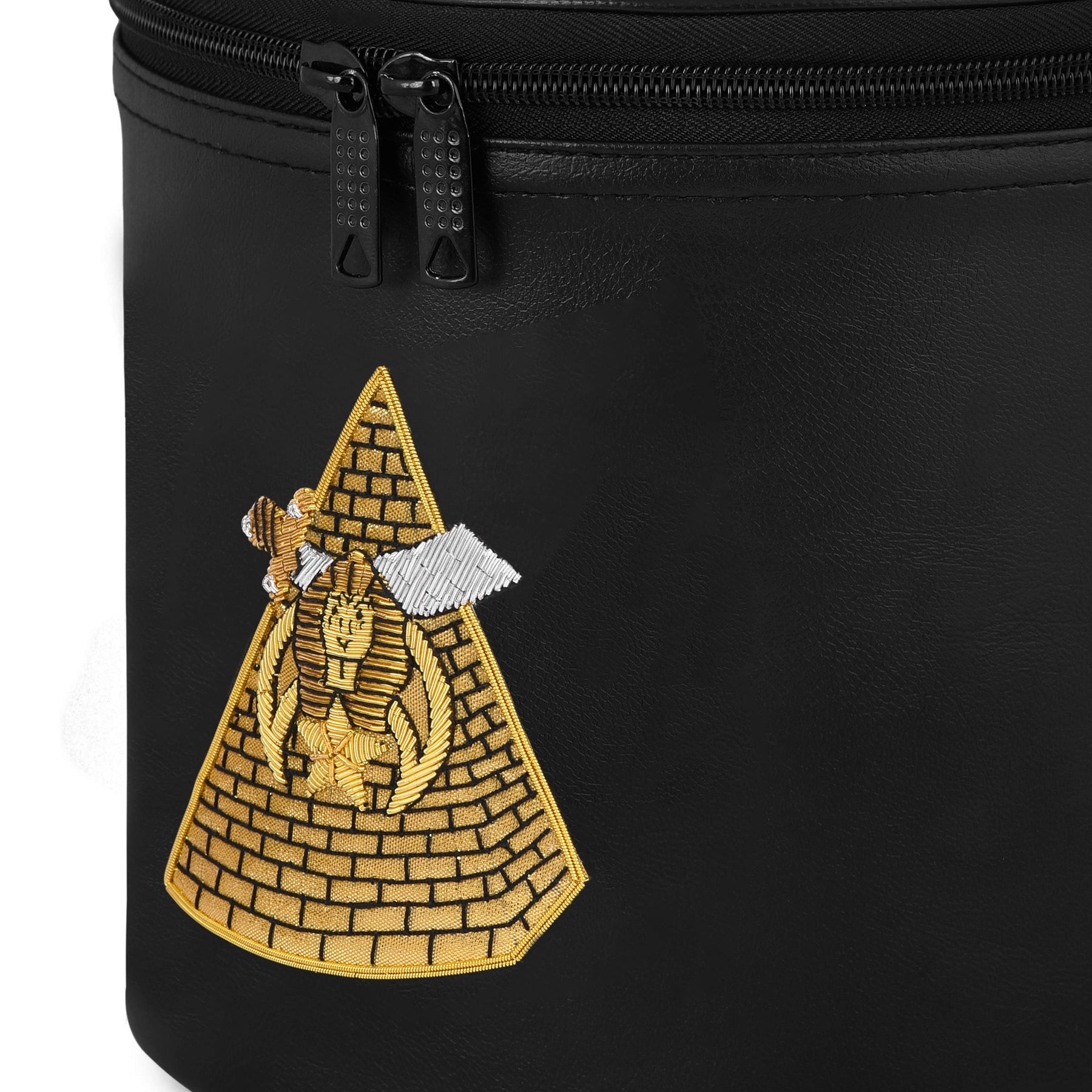Shriners Fez Case - Black Synthetic Leather With Pyramid Emblem - Bricks Masons