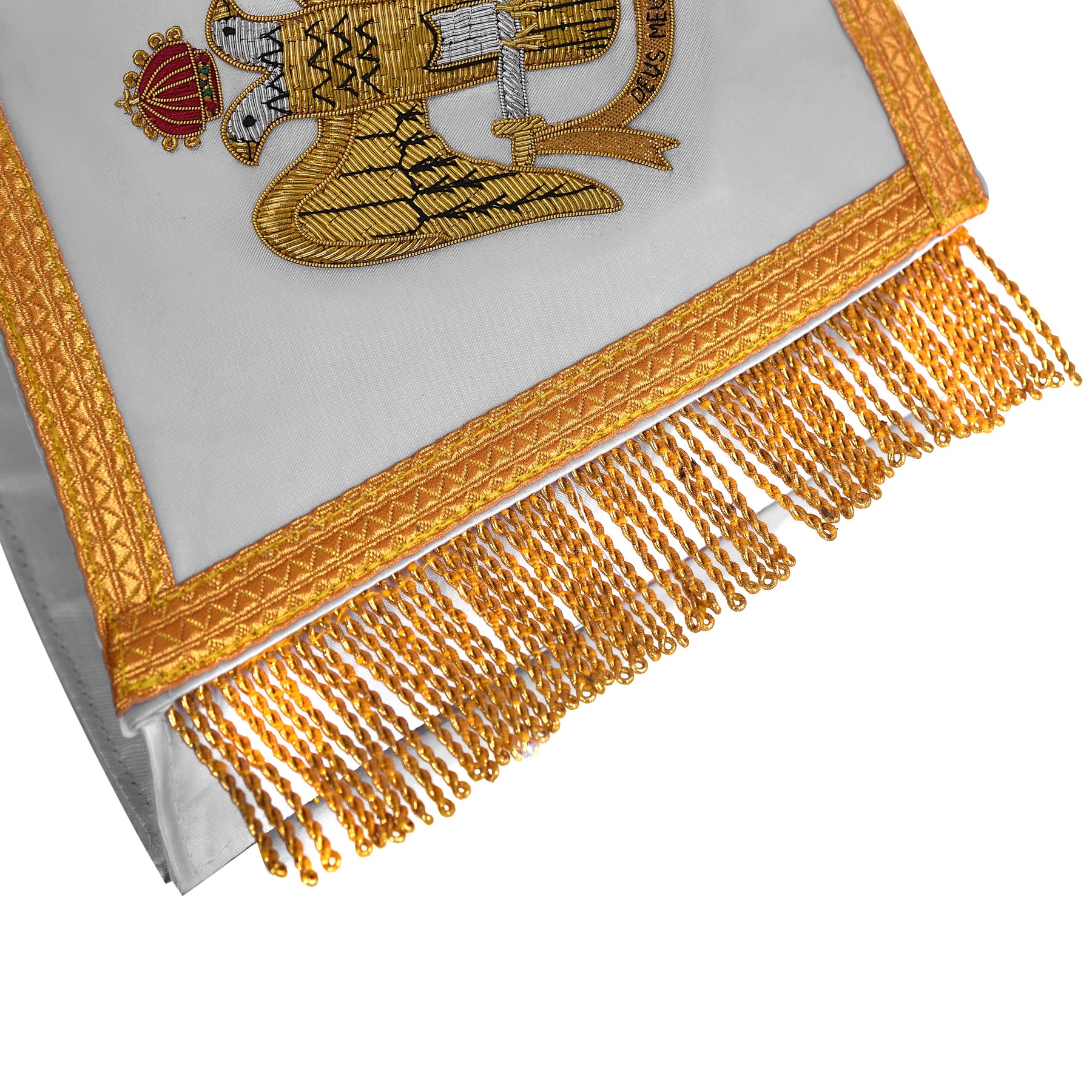 33rd Degree Scottish Rite Cuff - White Silk with Hand Embroidery Gold Bullion - Bricks Masons
