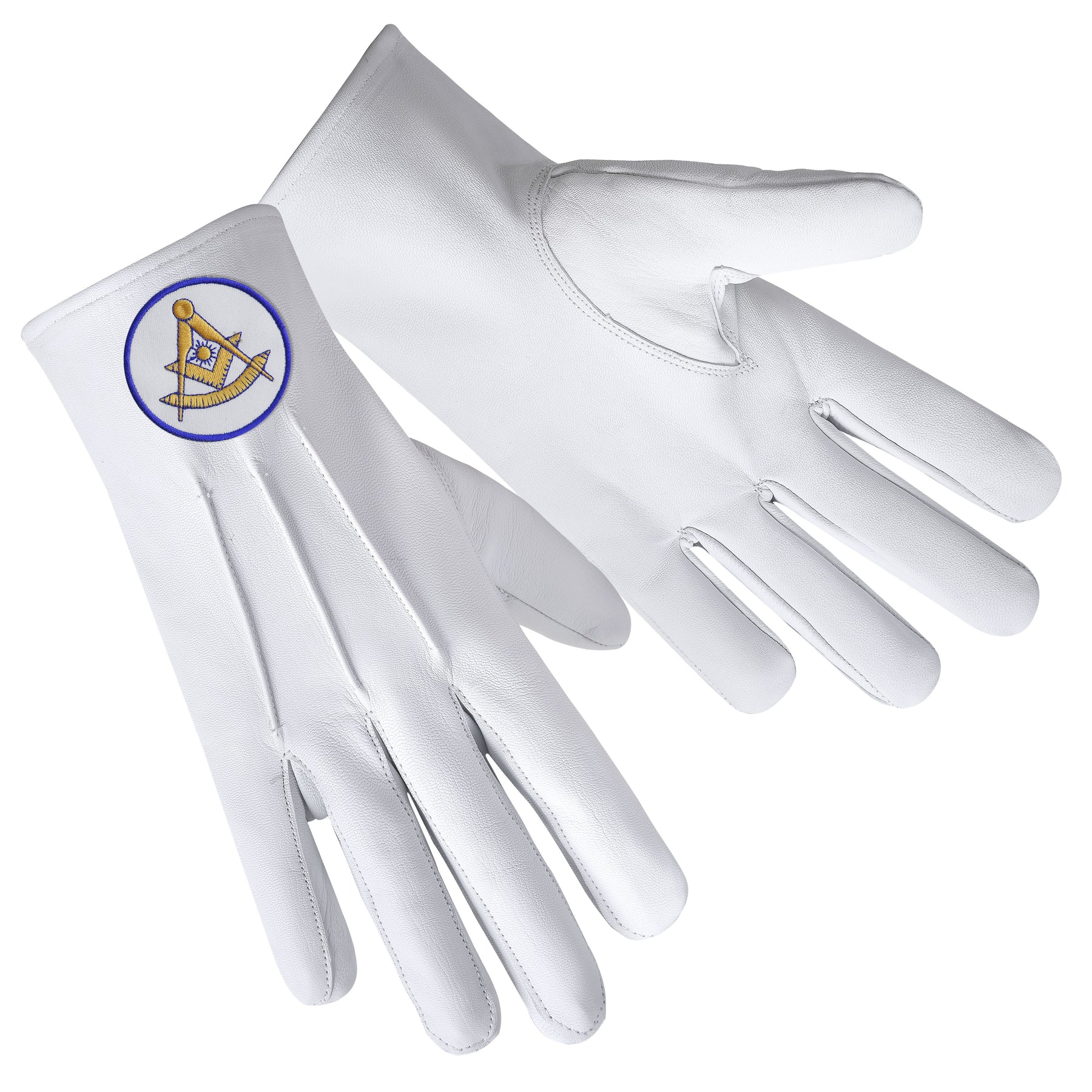 Past Master Blue Lodge California Regulation Glove - Leather With Gold Emblem With Blue Borders - Bricks Masons