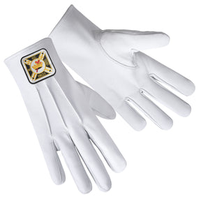 Knights Templar Commandery Glove - White Leather With Square Patch - Bricks Masons