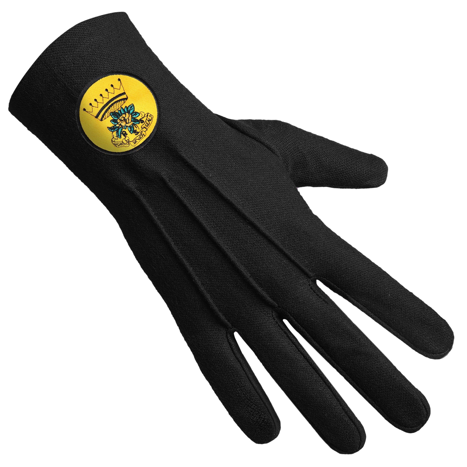 Rose of Seven Seals Glove - Black Cotton Yellow Round Patch - Bricks Masons