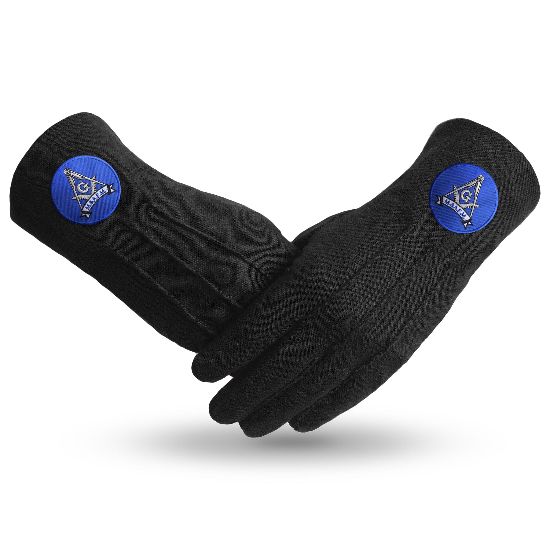 Master Mason Blue Lodge Glove - Black Pure Cotton With Blue Round Patch - Bricks Masons