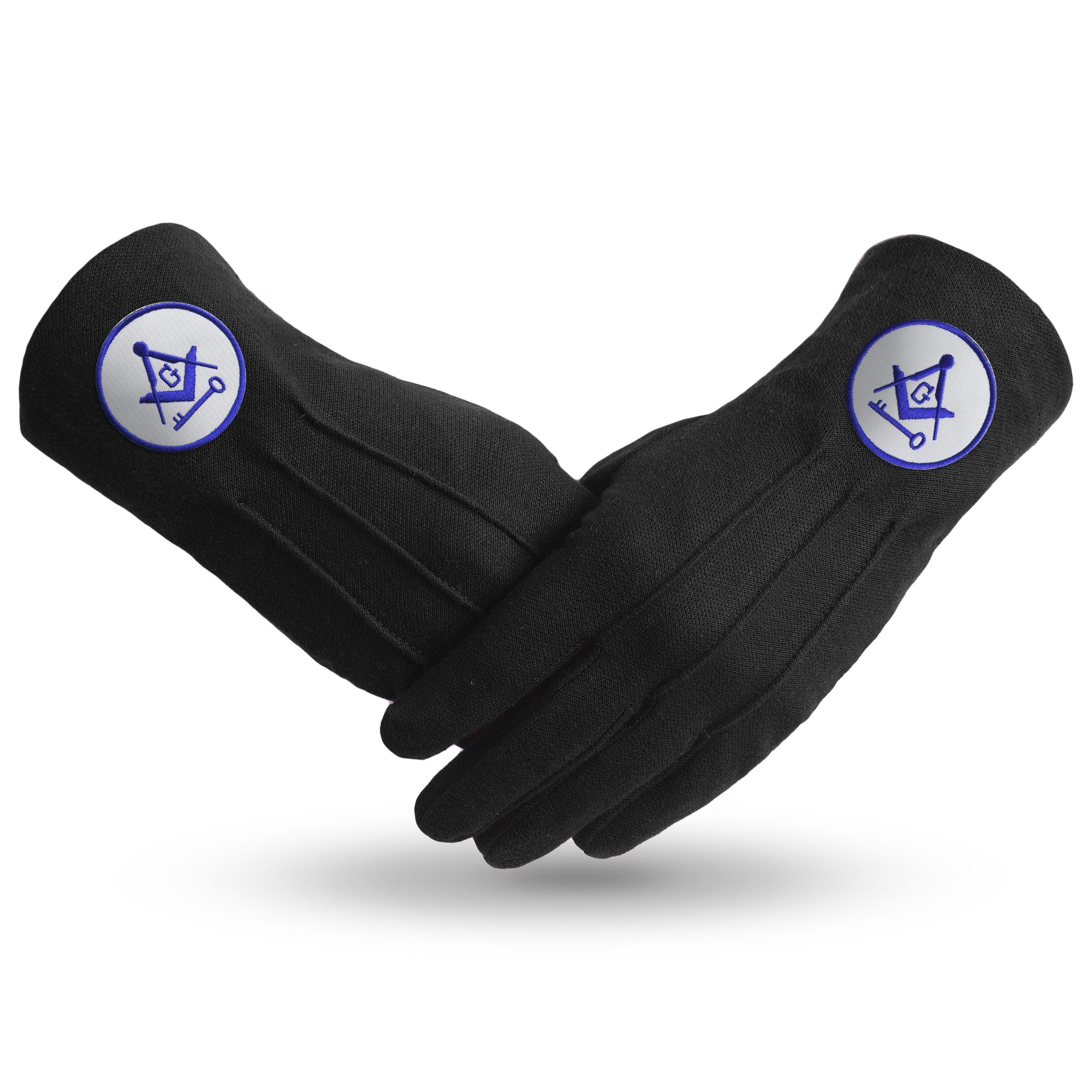 International Masons Glove - Black Cotton With Square And Compass G & Key - Bricks Masons