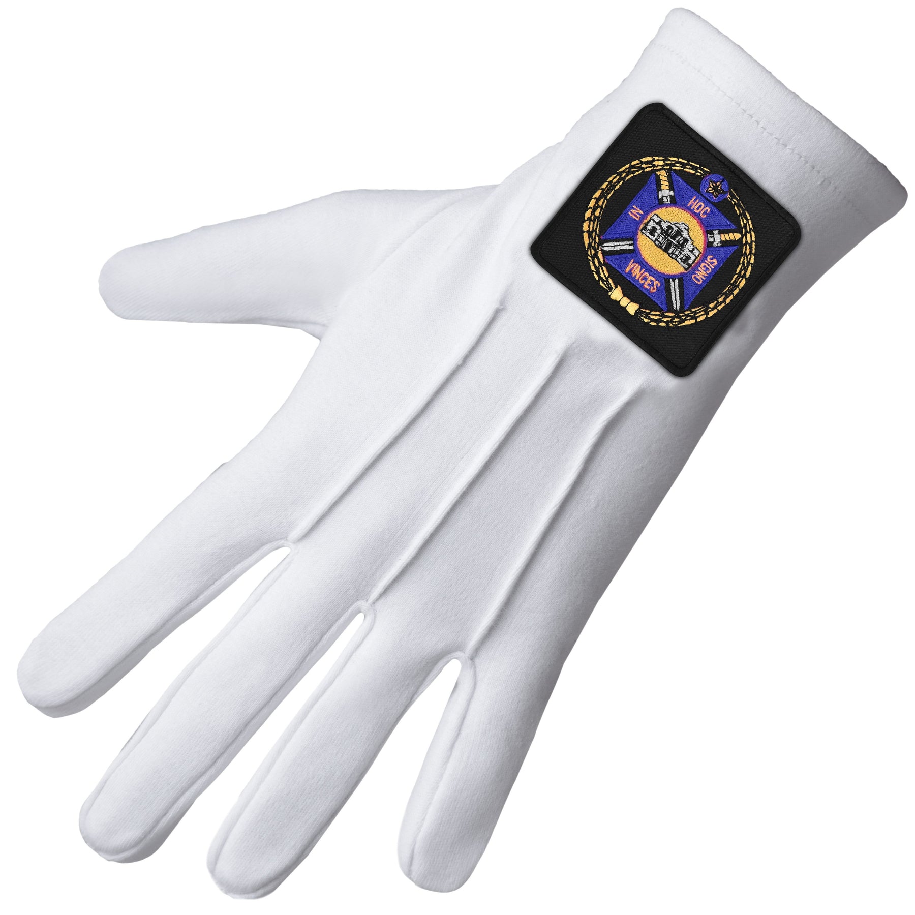 Knights Templar Commandery Glove - White Cotton With Black Patch - Bricks Masons