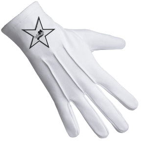 Knights Templar Commandery Glove - White Cotton With Star Patch - Bricks Masons