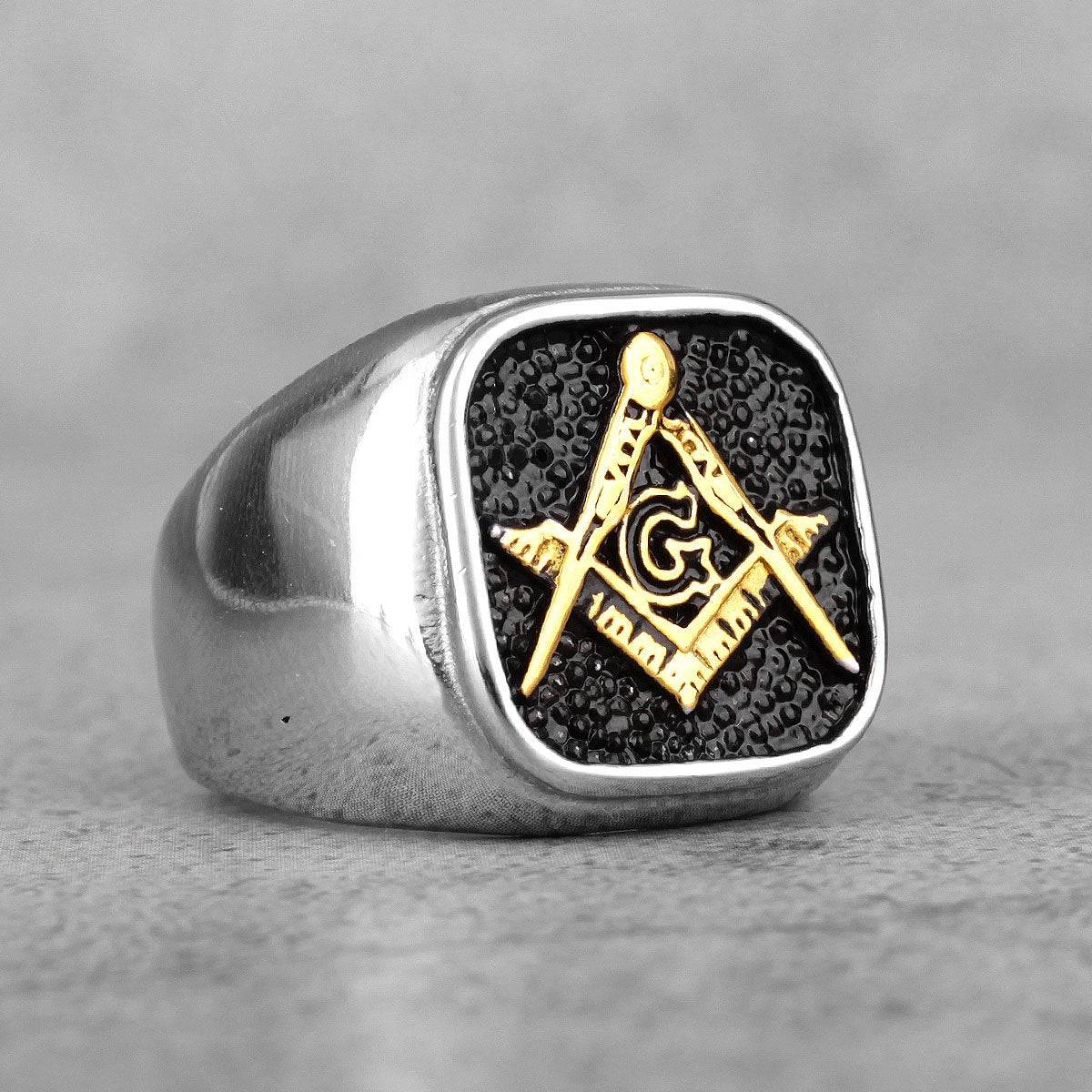 Master Mason Blue Lodge Ring - Square & Compass G High Quality Stainless Steel