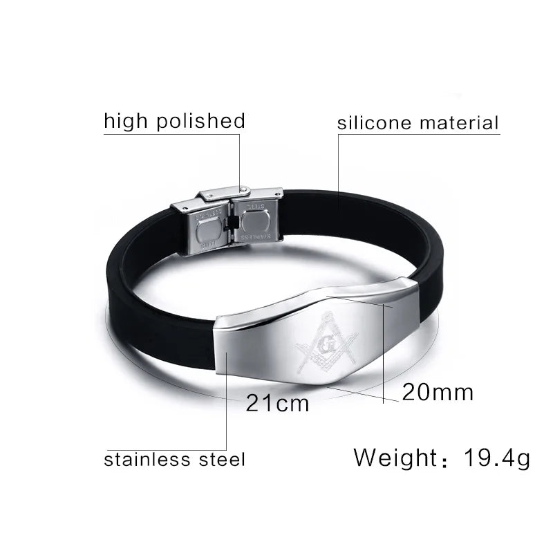 Master Mason Blue Lodge Bracelet - Stainless Steel Black Silicone Bracelet - Bricks Masons