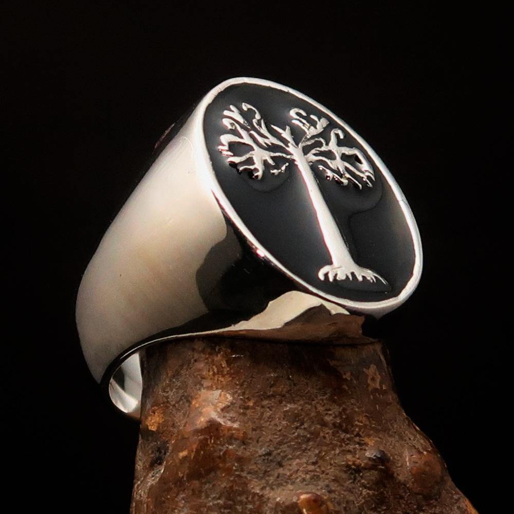 Ancient Israel Ring - Black Tree of Life Sterling Silver