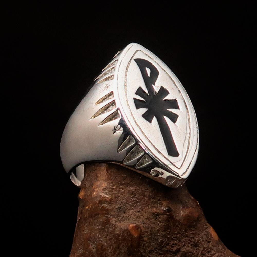 Red Cross Of Constantine Ring - Silver & Black Chi Rho Christogram Sterling Silver