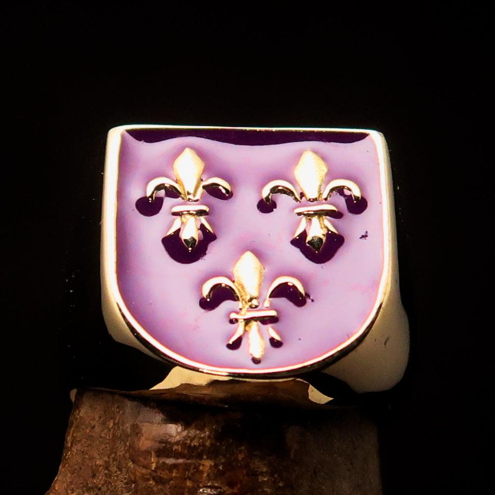 Knights Templar Commandery Ring - Purple Fleur De Lis Solid Brass