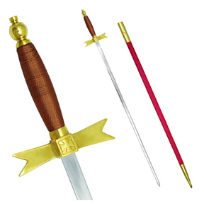 Knights Templar Commandery Sword - with Brown Hilt and Red Scabbard