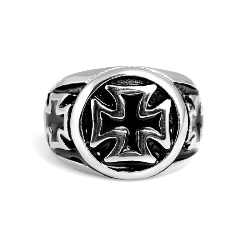 Knights Templar Commandery Ring - Black & Silver Stainless Steel Cross - Bricks Masons