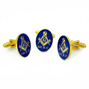 Master Mason Blue Lodge Cufflink - Blue And Gold Plated 342 S.C Square & Compass G - Bricks Masons