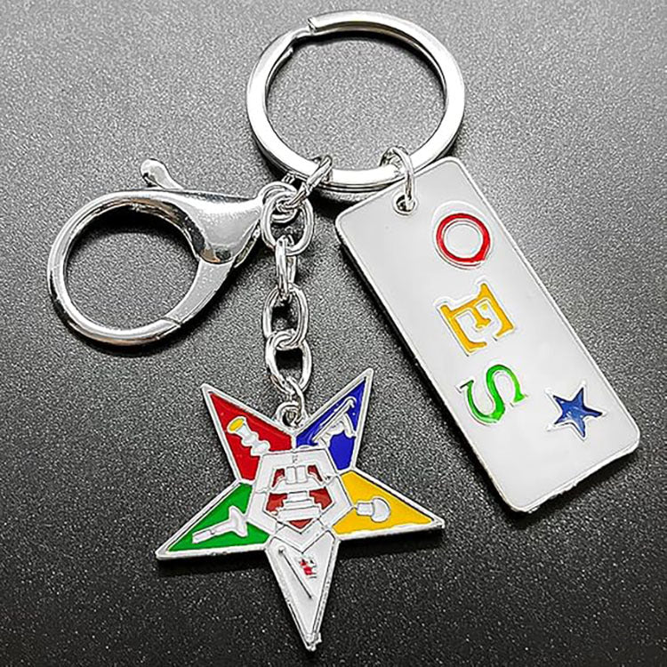OES Keychain - Enamel Emblem with OES Tag - Bricks Masons