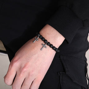 Knights Templar Commandery Bracelet - Silver & Black Onyx Gemstone - Bricks Masons