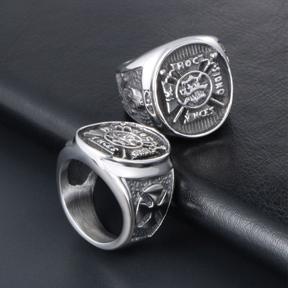 Knights Templar Commandery Ring - Titanium (In Hoc In Signo Vinces) - Bricks Masons