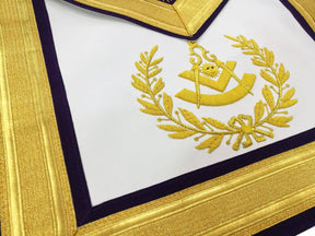 Past Master Blue Lodge Apron - Gold & Purple Hand Embroidery