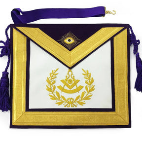 Past Master Blue Lodge Apron - Gold & Purple Hand Embroidery