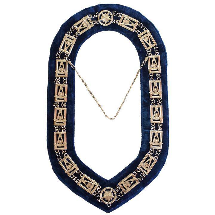 Master Mason Chain Collar - California Regulation Silver Plated on Blue Velvet