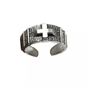 Ring - Cross Opening Adjustable Antique Silver Plated - Bricks Masons