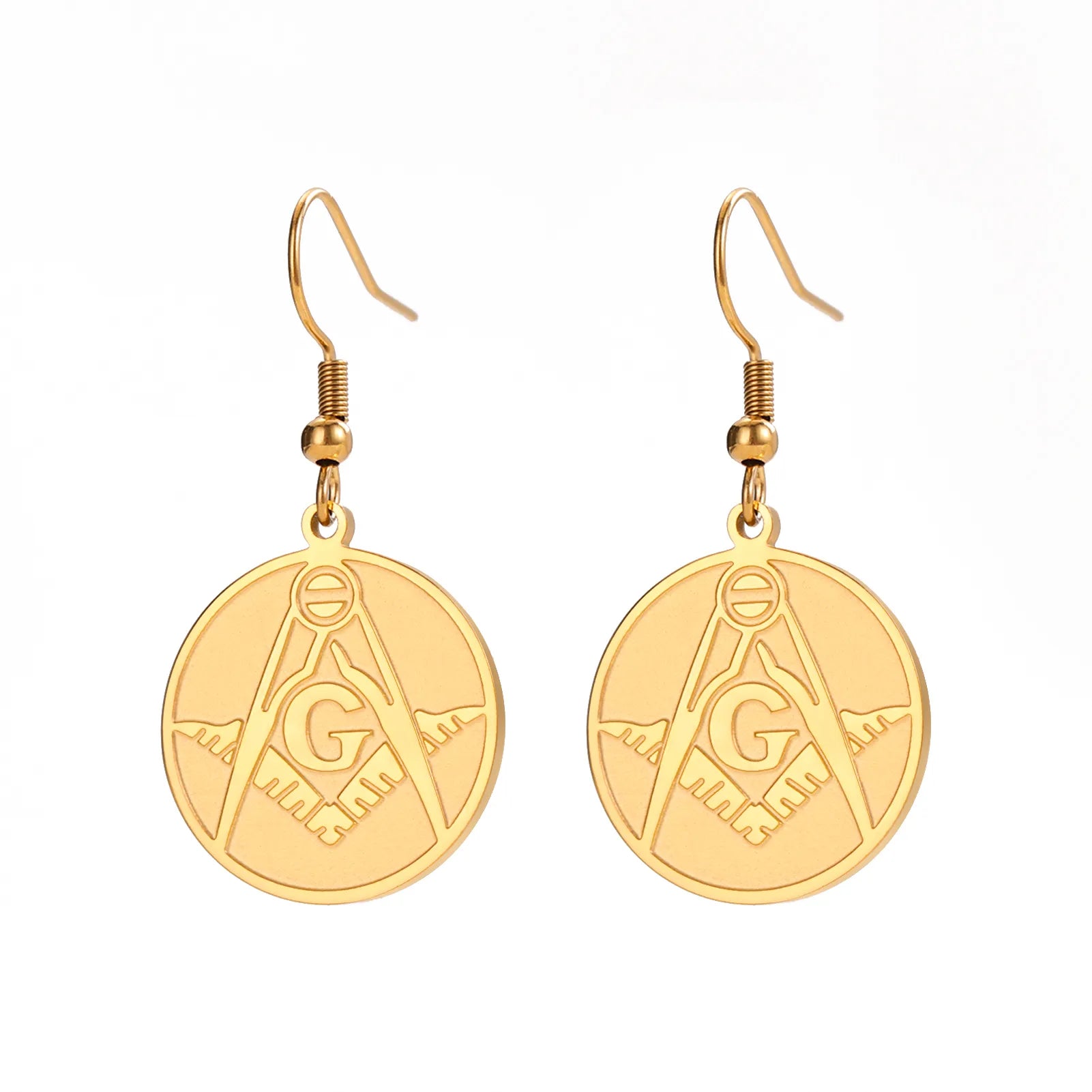 Master Mason Blue Lodge Earring - 7g Stainless Steel Gold Plated - Bricks Masons